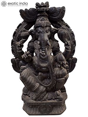 24" Lord Ganesha Holding Modak With Beautiful Carving