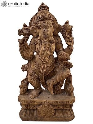 24" Wood Idol Of Dancing Ganesha