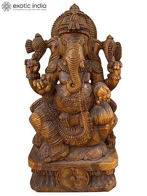 25" Wood Handcarved Lord Ganesha Statue