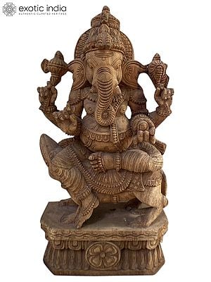 24" Lambodara Ganesha Statue Of Wood