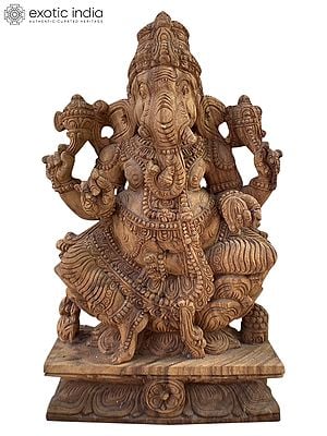 24" Lord Ganapati Idol Of Wood