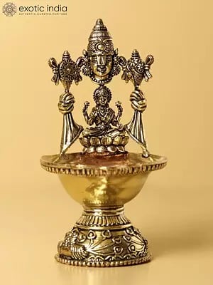 5" Small Brass Beautiful Diya of Tirupatibalaji and Goddess Lakshmi