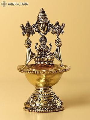 5" Small Brass Beautiful Diya Of Tirupatibalaji And Goddess Lakshmi