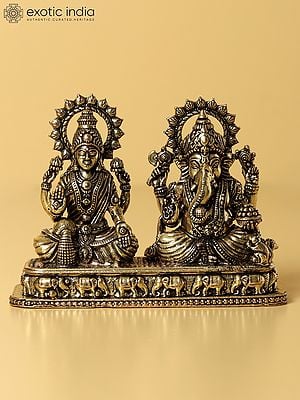 3" Small Brass Goddess Lakshmi And Lord Ganesha