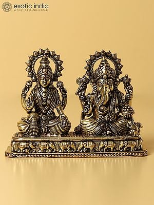 3" Small Brass Goddess Lakshmi And Lord Ganesha