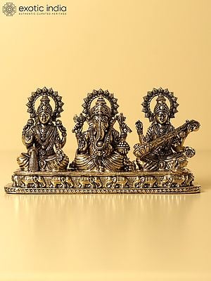 5" Small Brass Goddess Lakshmi, Saraswati And Lord Ganesha