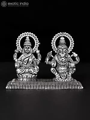 2" Small Brass Beautiful Statue of Lakshmi and Ganesha