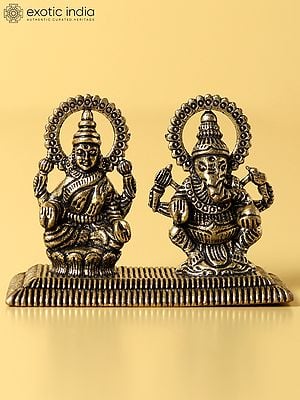 2" Small Brass Beautiful Statue of Lakshmi and Ganesha