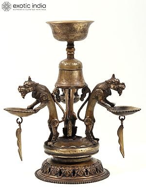 12" Nepali Temple Lion Lamp
