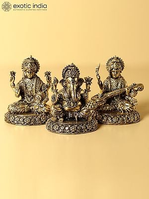 3" Small Lakshmi Ganesha Saraswati | Brass Statue