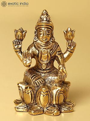 2" Small Brass Seated Goddess Lakshmi Sculpture