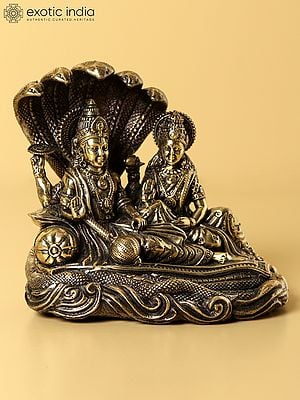Small Superfine Lakshmi Narayana Brass Statue Seated on Sheshnag (Multiple Sizes)