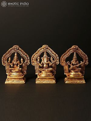 5" Small Set of Lakshmi Ganesha Saraswati | Brass Statues