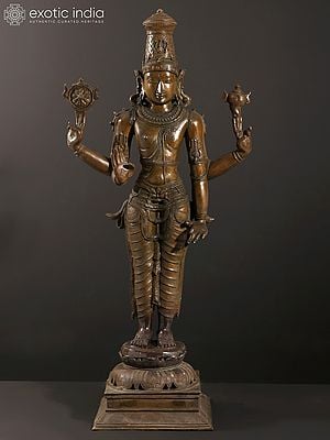 36" Large Four-Armed Standing Lord Vishnu Bronze Sculpture