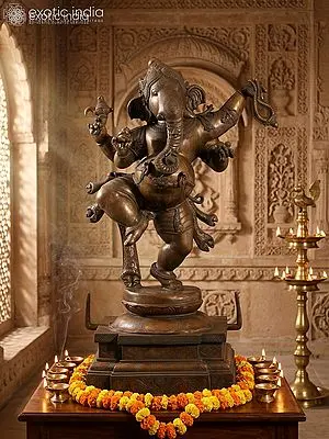 29" Four-Armed Dancing Lord Ganesha Bronze Sculpture