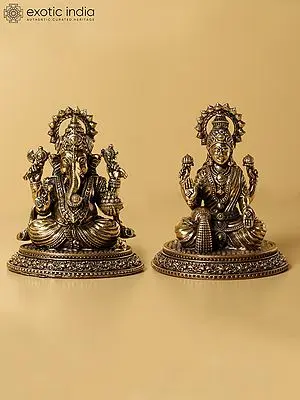 Small Brass Superfine Lord Ganapati and Goddess Lakshmi Idol