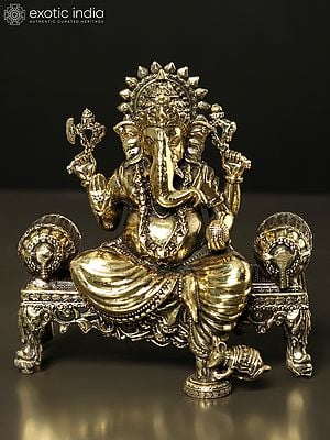 3" Small Lord Ganesha Statue Seated on Singhasan