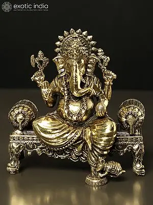 3" Small Superfine Lord Ganesha Seated on Singhasan | Brass Statue