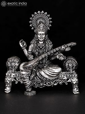 Superfine Goddess Saraswati Idol Seated on Singhasan | Brass Statue