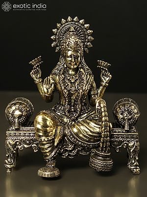 4" Small Brass Goddess Lakshmi Seated on Singhasan