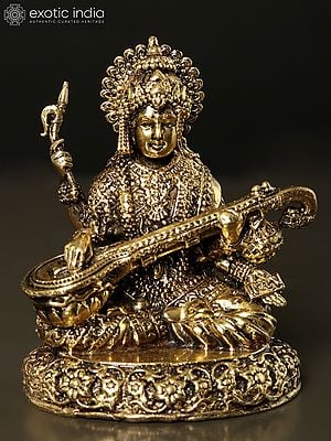 3" Small Brass Goddess Saraswati