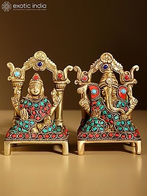 4" Small Blessing Lakshmi Ganesha Idol Seated on Throne