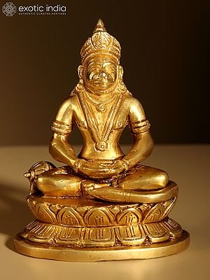 4" Small Lord Hanuman Idol Seated on Lotus Pedestal
