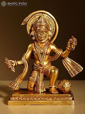 5" Brass Lord Hanuman Idol Singing Bhajans | Handmade Brass Statue