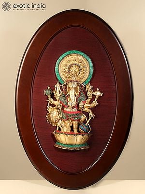 31" Large Wood Framed Drishti Ganesha (Auspicious for Your Home) | Wall Hanging