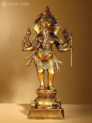 26" Six Armed Standing Lord Ganesha | Brass Statue