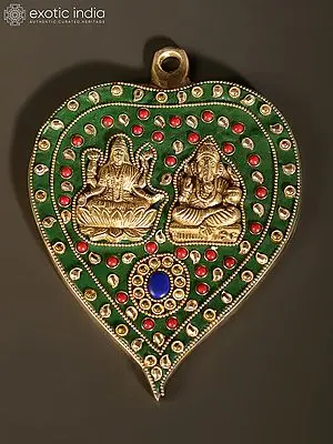 7" Lakshmi Ganesha Wall Hanging | Brass with Inlay Work
