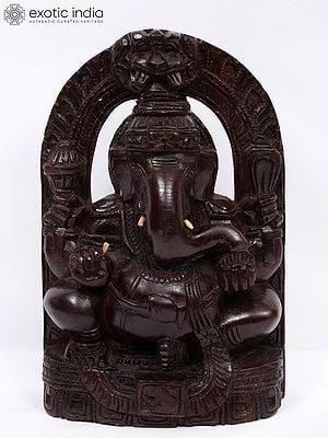 9" Wood Seated Ganesha Idol