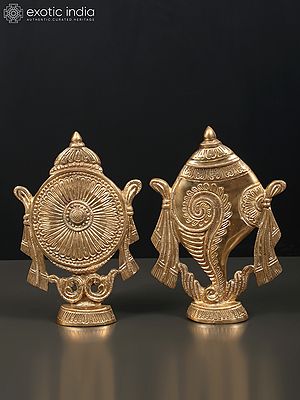 9" Vaishnava Symbols: Shankha Chakra in Bronze | Wall Hanging