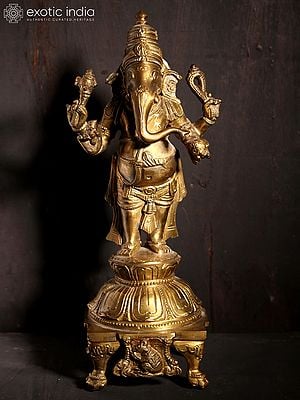 11" Standing Lord Ganapati | Hoysala Art | Bronze Statue