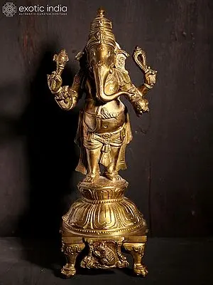 11" Standing Lord Ganapati Bronze Statue | Hoysala Art Style Idol