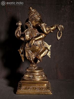 9" Dancing Lord Ganesha | Hoysala Art | Bronze Statue
