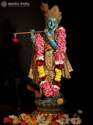 31" Lord Krishna Playing Flute | Brass Statue