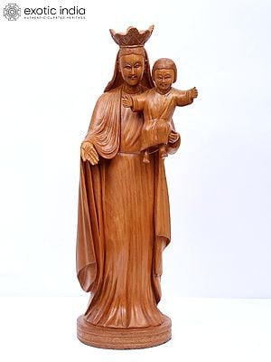 18" Mother Mary with Baby Jesus | Wood Statue