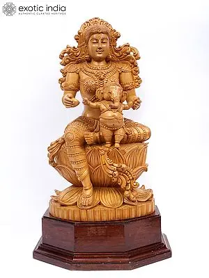 22" Seated Gauri-Ganesha Wood Statue