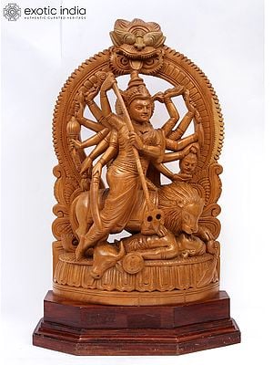 21" Mahishasura-Mardini (Goddess Durga) | Wood Statue