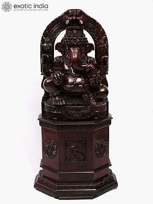 42" Large Chaturbhuj Ganesha Seated on High Pedestal