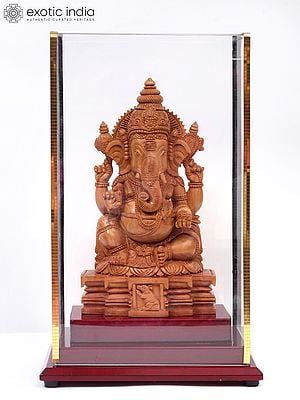 11" Wood Idol of Lord Ganesha With Laminated Wood Frame