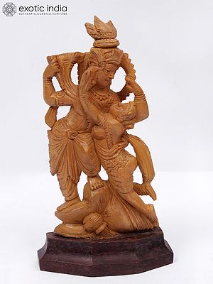 6" Wood Idol Of Dancing Radha-Krishna