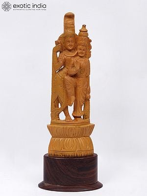 10" Wood Idol Of Standing Lord Shiva And Goddess Parvati