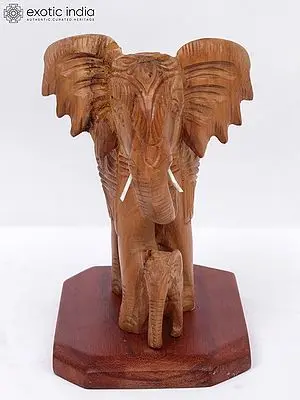 5" Walking Elephant With Baby - Wood Idol