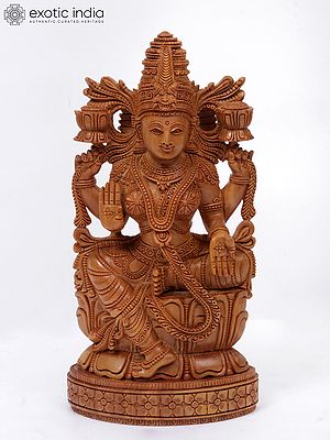 9" Beautiful Wood Idol Of Goddess Lakshmi