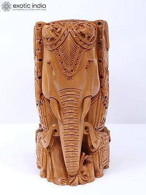 8" Wood Attractive Elephant Family Story Idol