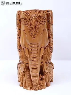 8" Wood Attractive Elephant Family Story Idol