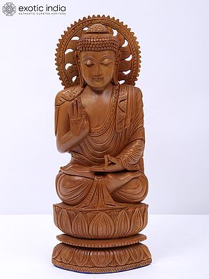 10" Beautiful Wood Crafted Idol Of Lord Buddha