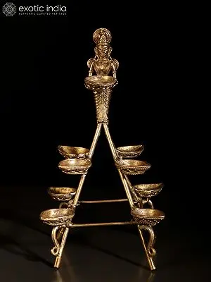 10" Tribal Deep Lakshmi with 9 Wicks Lamp
